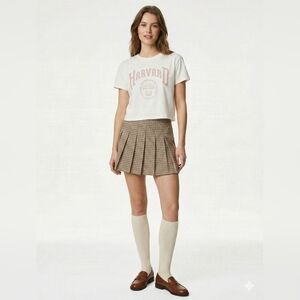 Divided H&M Harvard University Graphic Crop Top T-Shirt White Pink Size Medium